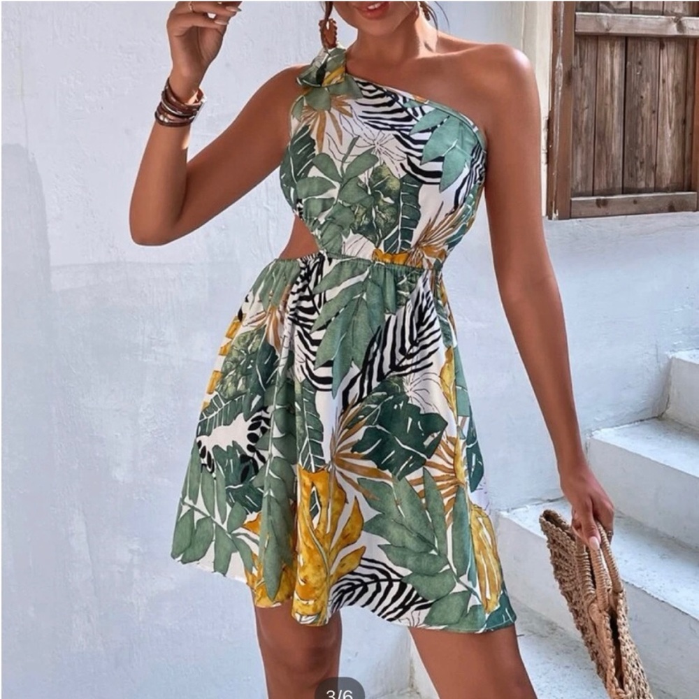 Tropical One Shoulder Dress